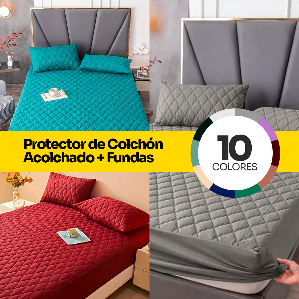 Protector de Colchón Acolchado + Fundas + Envío Gratis + Regalo