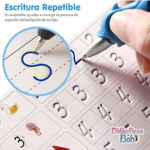 Juego de Cuadernos Mágicos Reutilizables 4 en 1 + 1 Bolígrafo Mágico + 1 Soporte para Bolígrafo + 10 Recambios de Tinta