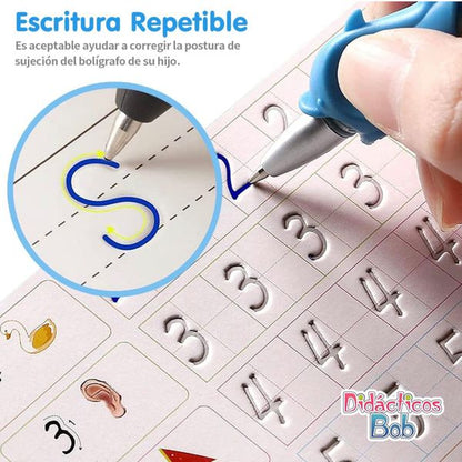 Juego de Cuadernos Mágicos Reutilizables 4 en 1 + 1 Bolígrafo Mágico + 1 Soporte para Bolígrafo + 10 Recambios de Tinta