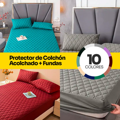 Protector de Colchón Acolchado + Fundas + Envío Gratis + Regalo